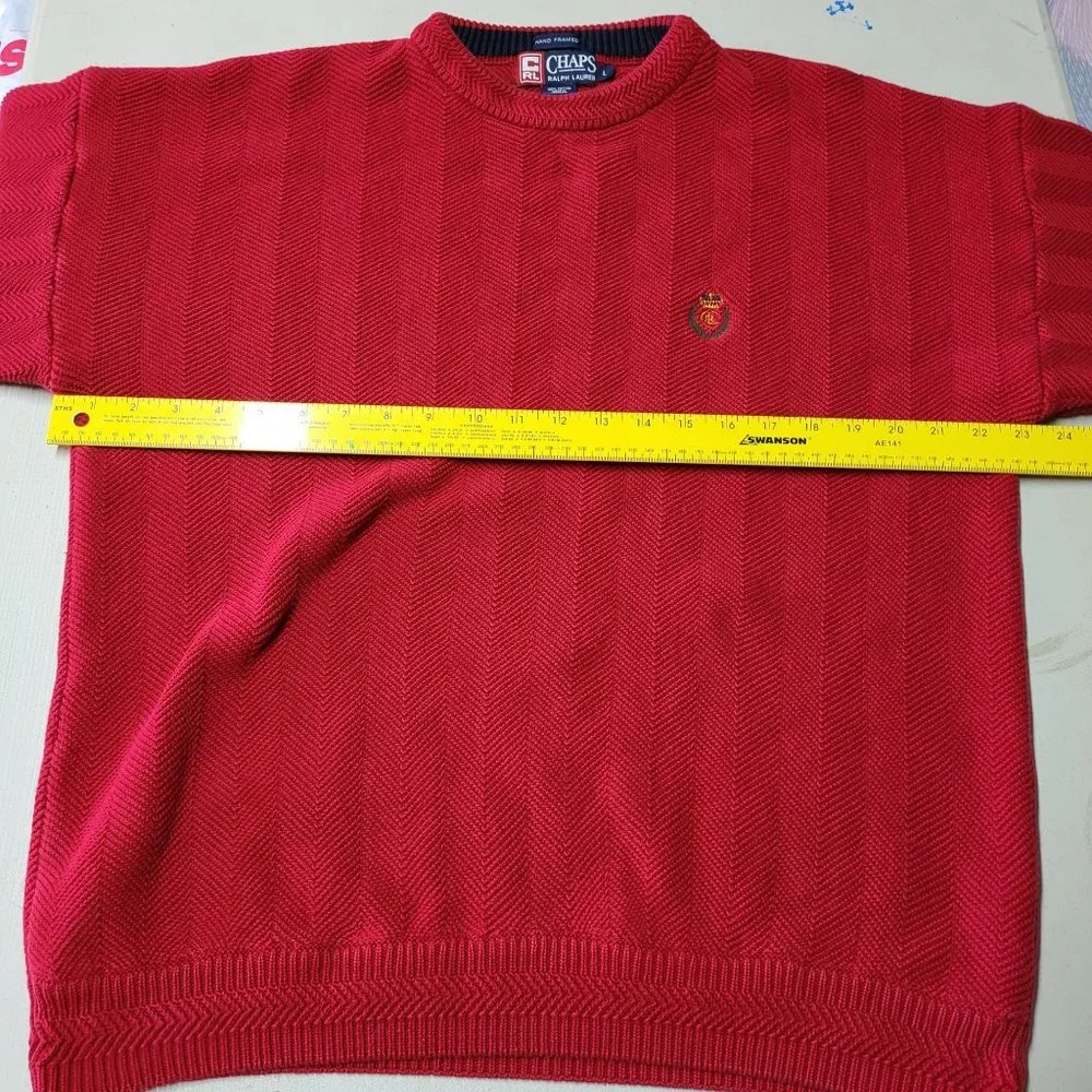 Chaps Ralph Lauren Sweater Men's Large Red Pullover‎ Hand Framed Cotton Outdoors